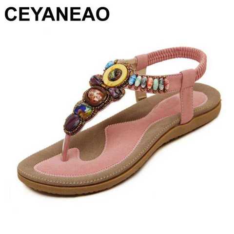 Летние Пляжные Шлепанцы CEYANEAO С ИскусственнымИ Драгоценными Камнями И Бусинами Женские Сандалии На Плоской Подошве