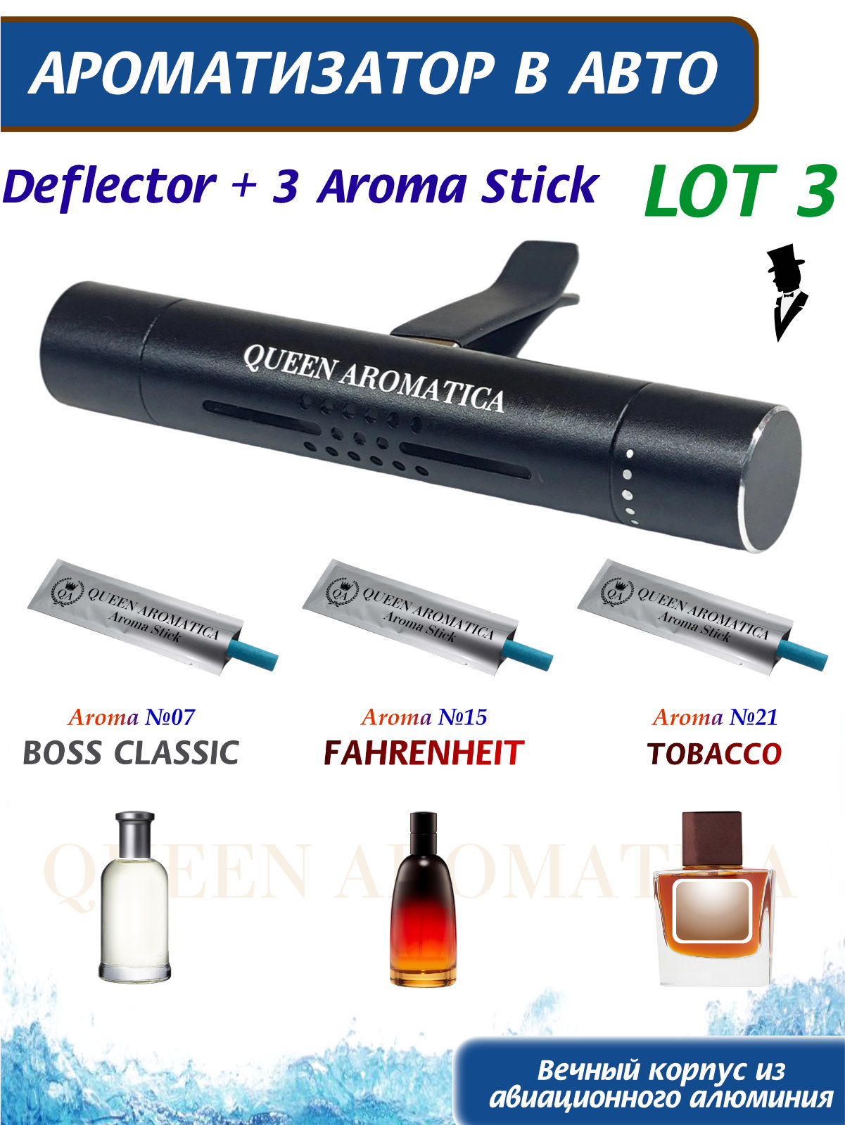 

Ароматизатор для авто Queen Aromatica Deflector (Lot 1+3), Многоразовый, автопарфюм в машину, освежитель воздуха авто