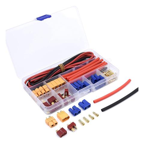 Высококачественный Т-образный штекер, Набор адаптеров XT60 и EC3 с проводом 14AWG и термоусадкой для радиоуправляемого FPV-дрона Craft