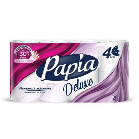 4 шт. Туалетная бумага Papia Deluxe, 4 слоя, 8 рулонов