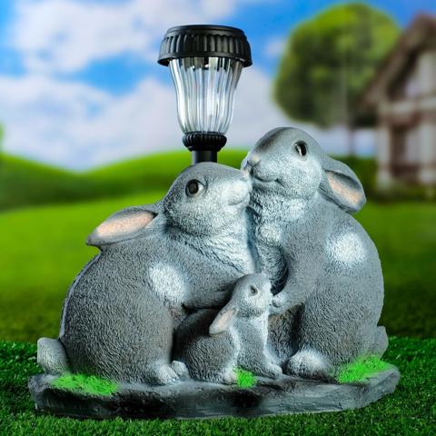 Садовая фигура - фонарь из полистоуна 'Зайцы у фонаря', 28x18x34 см