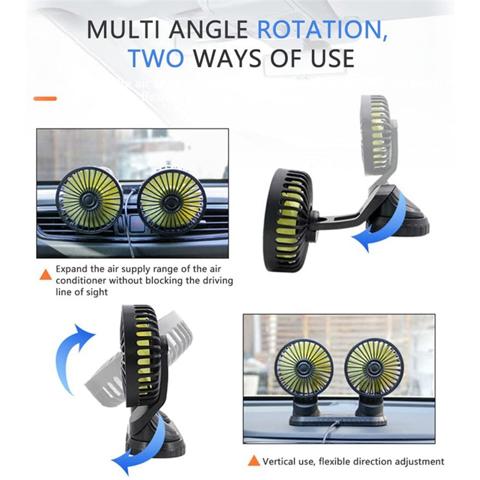 Универсальный вентилятор охлаждения приборной панели автомобиля с двумя головками - 3-ступенчатый регулируемый вентилятор с питанием от USB