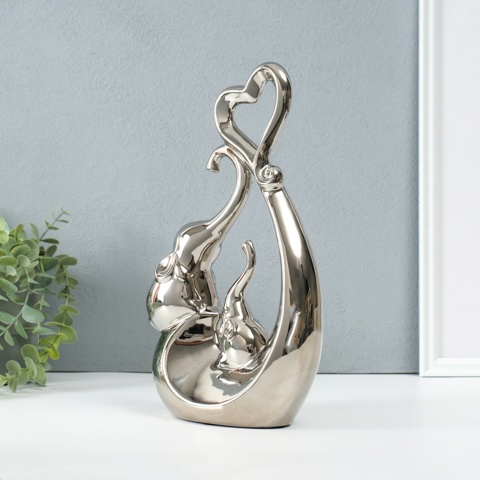 2 шт. Фигурка керамика 'Слоники с сердцем. Абстракция', серебро, 8.5x18.5x29.3 см