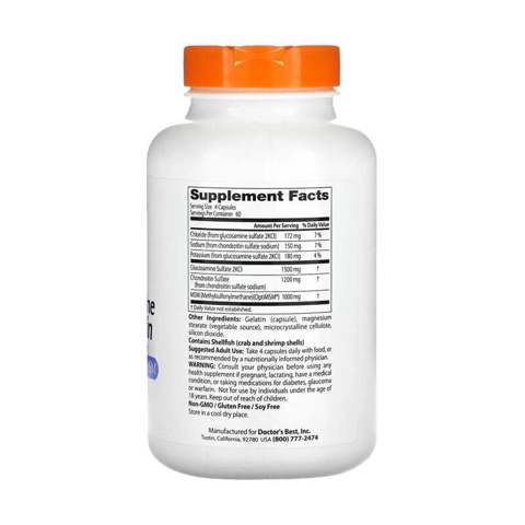 Doctor's Best Glucosamine Chondroitin MSM Комплекс с глюкозамином, хондроитином и МСМ для здоровья суставов 240 капсул