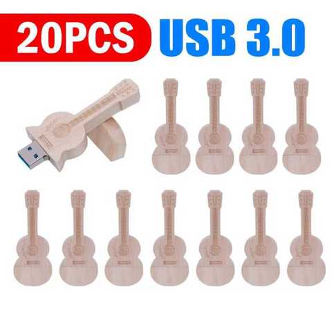 20 Шт. USB-флешка В Форме Гитары С Бесплатным Логотипом Деревянная КоробКа Музыкальная Флешка Креативный Подарок 128 ГБ
