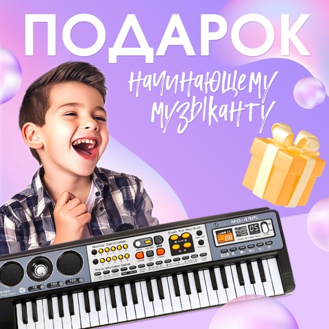 Синтезатор детский с микрофоном 'Музыкальный взрыв', 49 клавиш, работает сети и от батареек