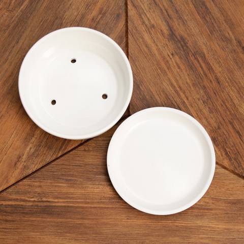 3 шт. Горшок - бонсайница 'Огма', для кактусов и суккулентов, 1.4 л, d18 см, h6.5 см, керамика, с поддоном, белый