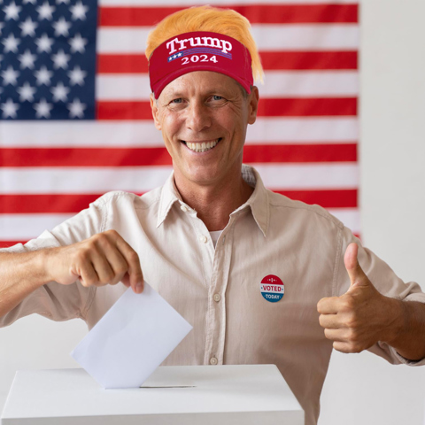 Шляпа Дональда Трампа 2024 года с вышитой красной бейсболкой MAGA с париком