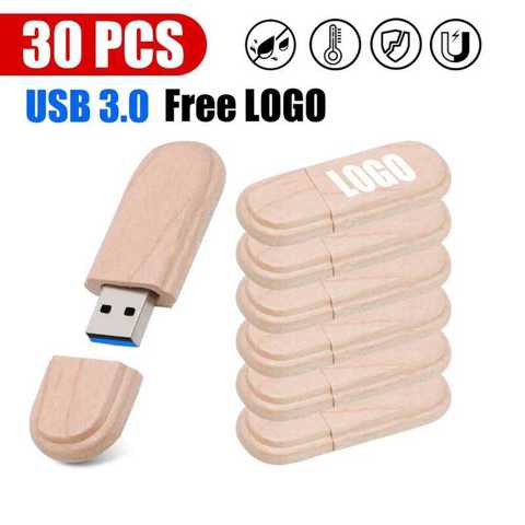 30 Шт. Деревянных USB 3.0 Флеш-накопителей 128 ГБ Высокоскоростной Флеш-накопитель 64 32 ГБ С КоробКой Креативный Подарок