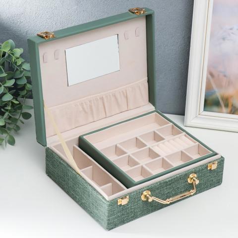 Шкатулка для украшений 'Зелёный чемодан', искусственная кожа, комбинированная, 8x18x23 см