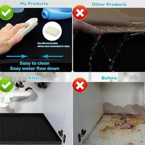 Коврик Под Раковину Для Кухни, Силиконовая Водонепроницаемая Подкладка, Гибкий Лоток-Органайзер Со Сливным Отверстием, Легко Моется (28X19)