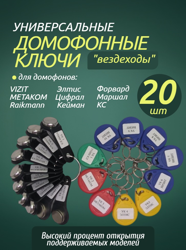 

Комплект универсальных ключей от домофона TM+RFID / Ключи вездеходы TM + RFID 20 шт