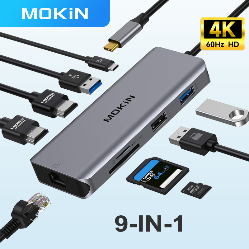 MOKiN USB C Dual Monitor Docking Station to Dual HDMI Adapter with