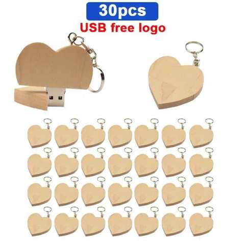 30 Шт./лот Деревянная USB Флешка 2.0 4 ГБ/8 ГБ/32 ГБ/64 ГБ Флеш-накопитель + Коробка Бесплатный Логотип Для ФотограФии