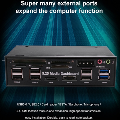 Мультимедийная панель с диагональю 5,25 дюйма и устройством чтения карт памяти USB 2.0/3.0 E-SATA для настольных компьютеров