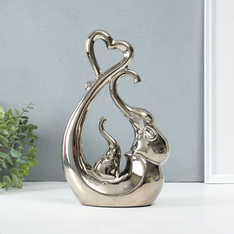 2 шт. Фигурка керамика 'Слоники с сердцем. Абстракция', серебро, 8.5x18.5x29.3 см