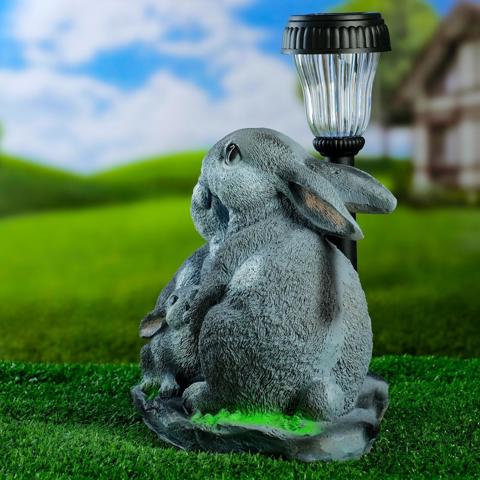 Садовая фигура - фонарь из полистоуна 'Зайцы у фонаря', 28x18x34 см