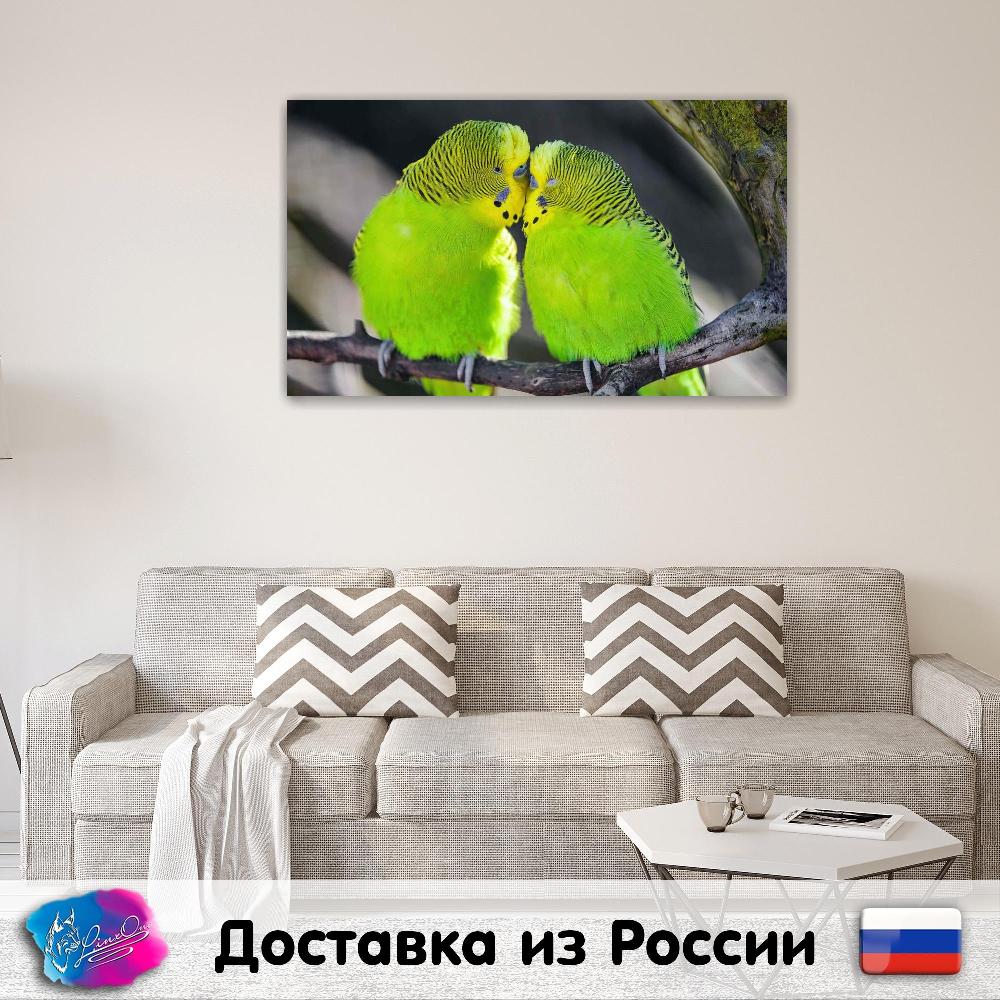 

LinxOne картина "Волнистый попугайчик, попугай, птицы, зеленый" на холсте / декор для дома / интерьер / подарок / на стену