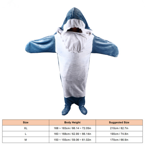 Носимый спальный мешок с акулой, мягкое уютное фланелевое одеяло с капюшоном для взрослых женщин, мужской костюм, M 6, 7x4, 1 дюйма