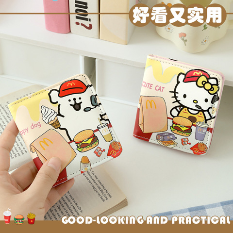 Cartoon coin purse Кремовый Мини-кошелек "Котик" Высокого Качества КомпаКтный Очень Милый Большим Отделением Карт Для Женщин С З