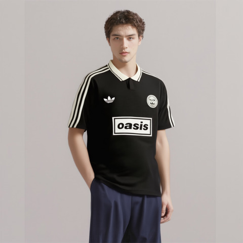 Oasis x Adidas Originals Черное жаккардовое поло из джерси Размер L