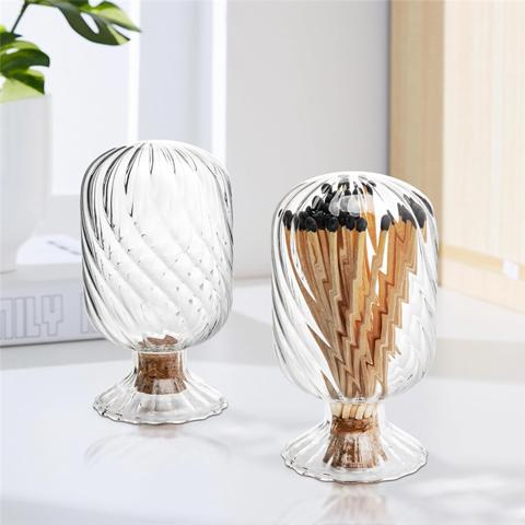 2 Комплекта спичечных коробков в форме спирали, Стеклянный футляр для спичек длиной 4 дюйма, Перевернутая банка для спичек, В комплект не входят спички