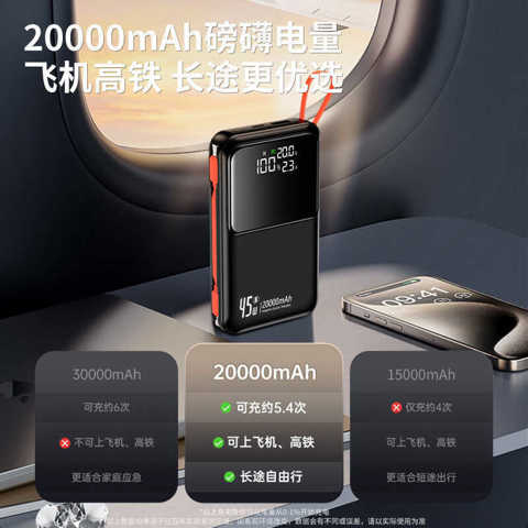 3C Сертифицированный Power Bank 45W Со Встроенным Кабелем Ультратонкий Портативный Зарядник Большой Емкости 20000Mah