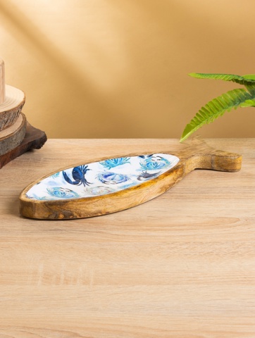 2 шт. Блюдо в форме рыбки 'Крабы', 32x11.5x2 см, дерево манго