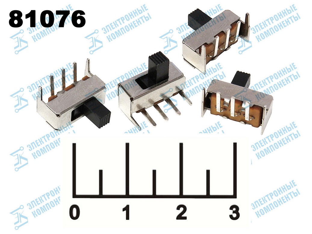 

Переключатель движковый 2-х позиционный 3 контакта угловой SS12F23G5 (№54/S1444) на плату