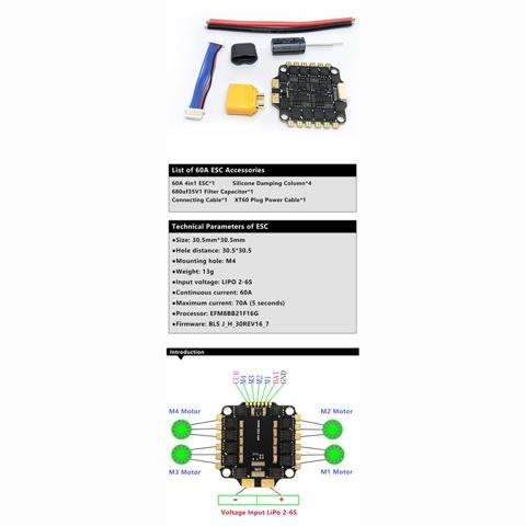 BLS-60A 4-в-1 ESC FPV ESC 30,5x30,5 мм Встроенный датчик тока для RC FPV Drone