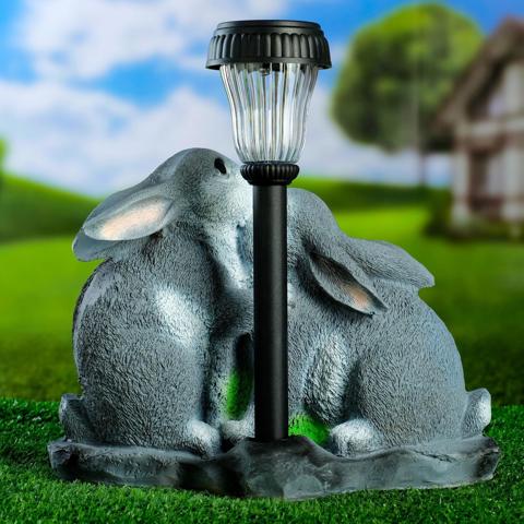 Садовая фигура - фонарь из полистоуна 'Зайцы у фонаря', 28x18x34 см