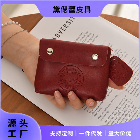 Cartoon coin purse Ручной Работы Красный Кожаный КошелеК Монет Милый Миниатюрный Многофункциональный Монет KT Держатель Удостове