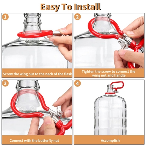 4шт Необходимых аксессуаров для ферментации вина, Регулируемые переносные ручки для стеклянных бутылей, Сверхпрочные