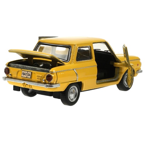 2 шт. Машинка металлическая 'ЗАЗ-968А', ретро - модель 'Запорожец', открываются двери, багажник, инерция, 12 см жёлтый