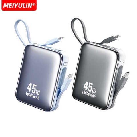 Аккумулятор Power Bank 20000 мАч 45W, встроенный кабель для быстрой зарядки ноутбуков, компактный дизайн, сертификация 3C