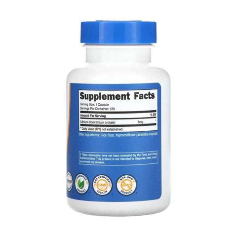 Nutricost, оротат лития, 5 мг, 120 капсул