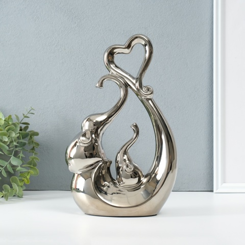 2 шт. Фигурка керамика 'Слоники с сердцем. Абстракция', серебро, 8.5x18.5x29.3 см