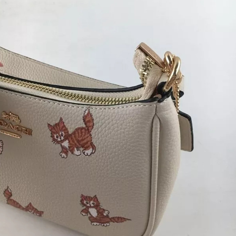 Сумка Coach через плечо с принтом танцующего котенка CC777 цвета слоновой кости 2Way