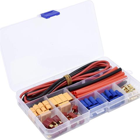 Высококачественный Т-образный штекер, Набор адаптеров XT60 и EC3 с проводом 14AWG и термоусадкой для радиоуправляемого FPV-дрона Craft