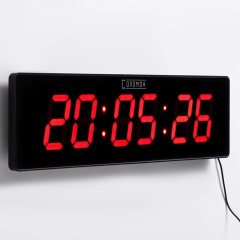 Часы электронные настенные 'Соломон', 49x13x3 см, цифра 7.5x4.3 см, красная индикация