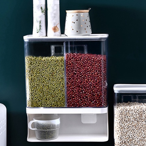 Прозрачный диспенсер для риса Настенные Контейнеры для хранения риса Кухонный Органайзер для зерна Герметичное кухонное хранилище