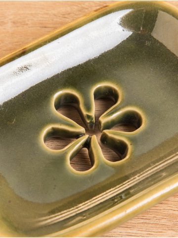 4 шт. Мыльница 'Цветок',12x8x2 см, керамика, зелёная