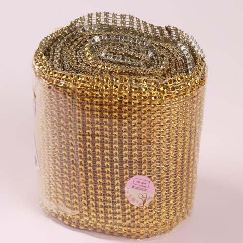 3 шт. Лента с имитацией страз, 12 см, 9±1 м, цвет золотой