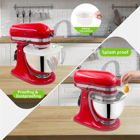 Для миксеров KitchenAid емкостью 4,5-5 Кварт с наклонной головкой установите защитный экран для заливки и крышки чаш миксеров, защищающие миксер от брызг.