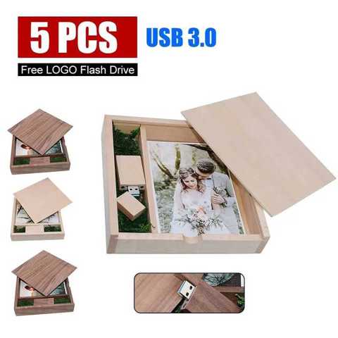 5 Шт. Кленовый Фотоальбом Деревянный USB 3.0 + КоробКа Флешка 8G 16GB 32GB 64GB 128GB Подарок Для ФотограФии Бесплатный