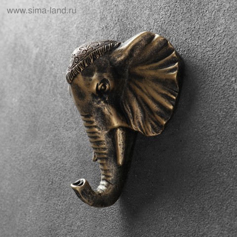 4 шт. Крючок декоративный 'Слон', декор настенный под бронзу, 6x11x12 см