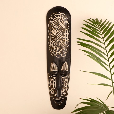 2 шт. Маска настенная 'Абориген чёрный с геометрическим узором', 3x12x50 см, дерево