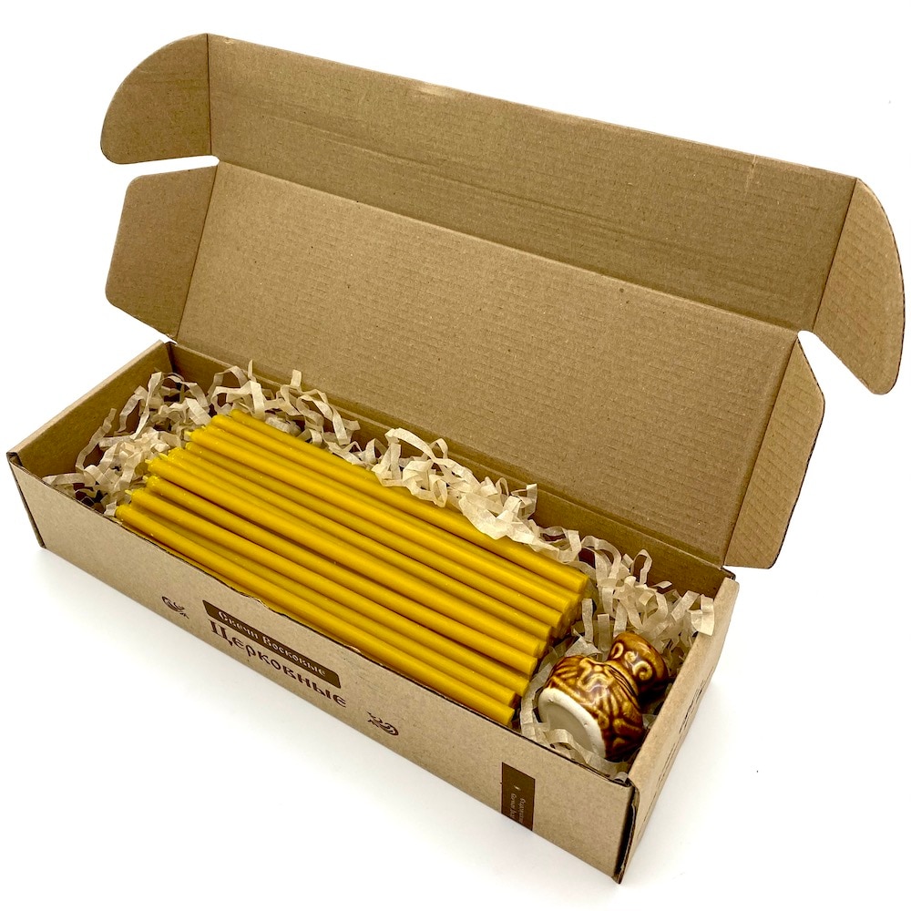 

Свечи восковые с подсвечником в удобной коробке православные церковные 100 шт. home decor orthodox candles gift decoration