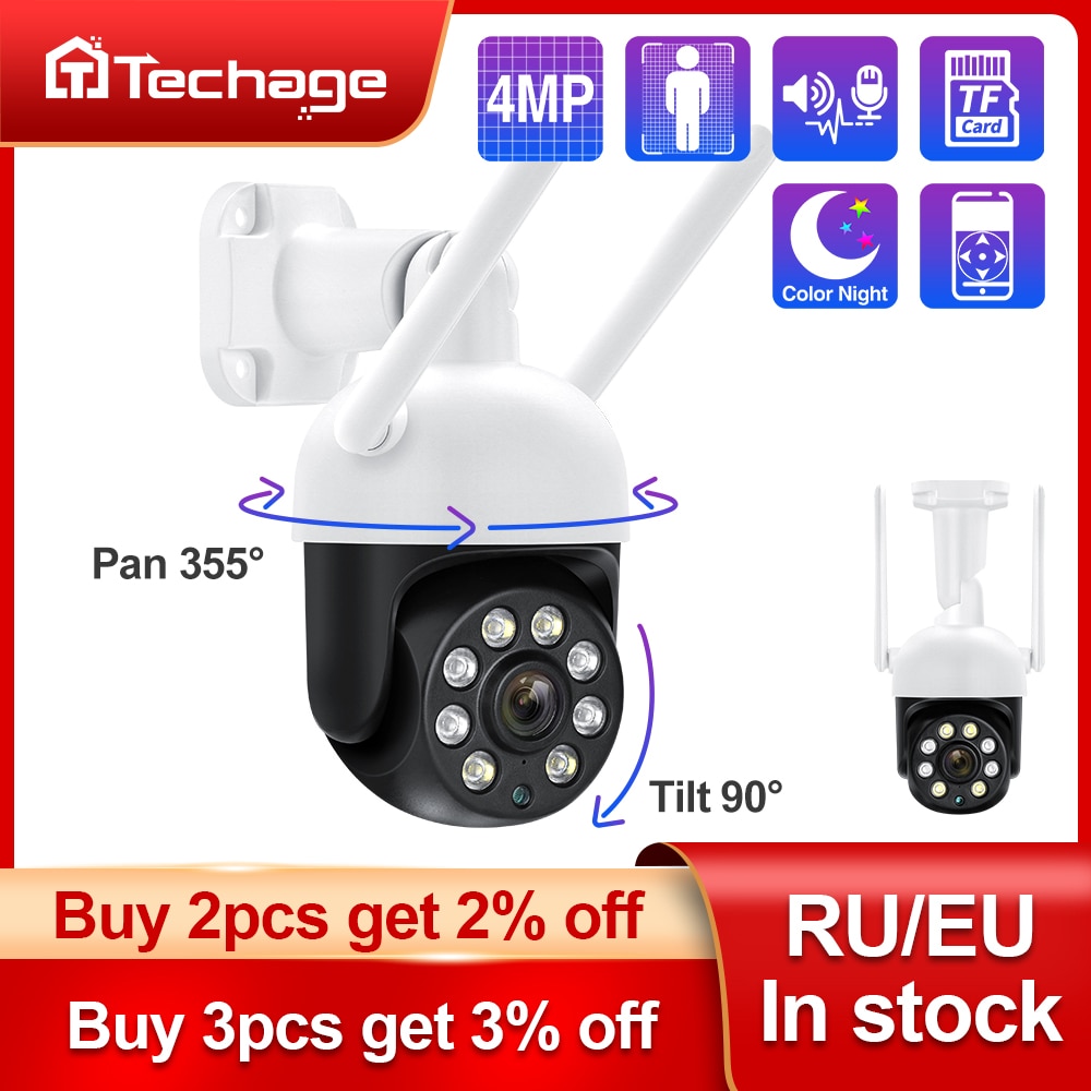 

Techage 4MP PTZ WIFI IP Camera Speed на открытом воздухе Беспроводной AI Security Surveillance Full Color Night Two Way Audio ONVIF
