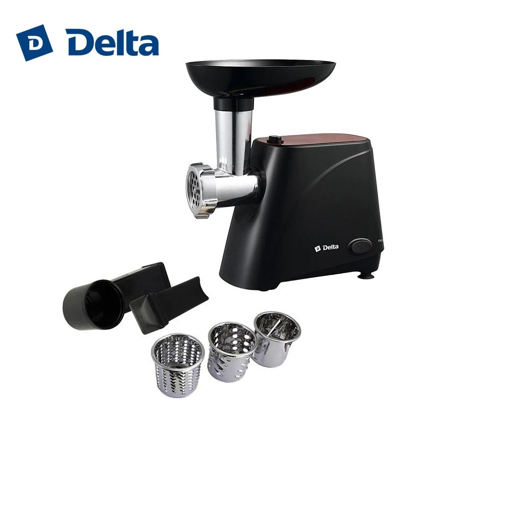 

Мясорубка электрическая 2000 Вт, 1,8 кг/мин DELTA DL-6106M черная с красным + 3 насадки-овощерезки